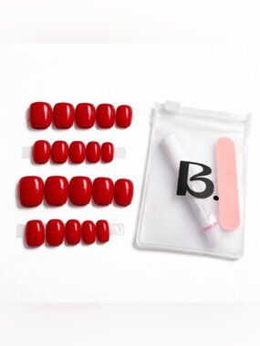 Base Handmade Press-On Nails Red Gloss Set (20 Nails + Glue + File)